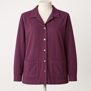 Vtg Erika Studio Purple Button Shirt Jacket Velvet Pockets Women L Y2K Lagenlook